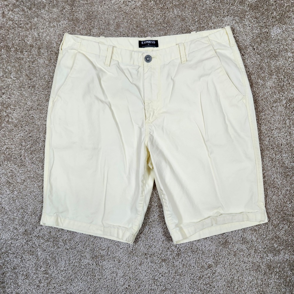 Express Shorts Chino Pale Yellow 100%‎ Cotton Preppy Casual Size 34